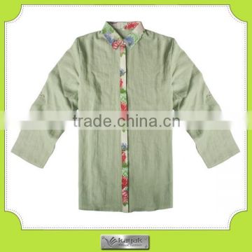 2015 hot sale green fashion long sleeve shirt in 100% cotton