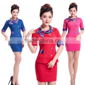 2016 Juqian Fashion design custom colours airline stewardess uniform
