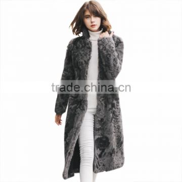 YRFUR Factory YR990B Fashion Style Curly Sheep Lamb Fur Long Coat OEM~Customize