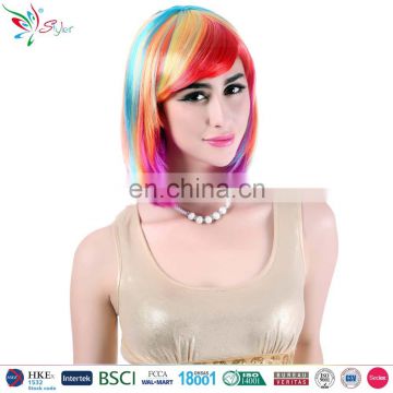 wholesale popular rainbow synthetic hair wig sexy bob short hair fashion wig