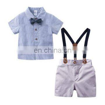 Summer Short Sleeve shirt romper short Boy white Halter suit back belt trousers tie three piece children's suit boy sets