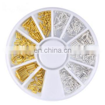 gold silver 6mm 4mm 3mm Cute long Metal 3D Charms Nail Art spiral Sticks Decoration