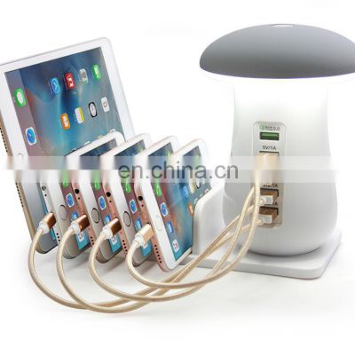 Led Mushroom Lamp with 5USB Ports for mobile charging