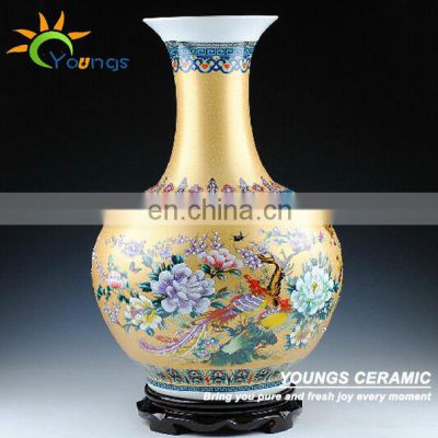 H56cm Big Gold Ceramic Decorative Floor Vases For Home Hotel