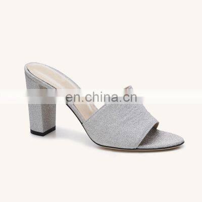 Shining grey high block heels shoes for women's stylish sandals ladies shoes