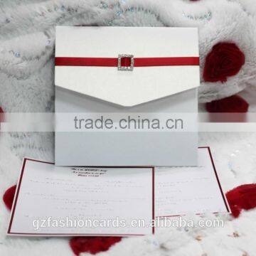 2015 Luxury Pocket Invitation Card with Ribbon and Buckle