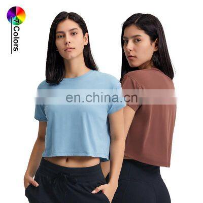 Summer Women Quick Dry Sexy Cropped Navel Loose Breathable Fitness Run Workout Shirt Gym Tank Top Yoga Crop Custom Logo Clothing
