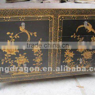 chinese antique furniture_Tibet black nice golden flower six drawers cabinet