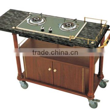 luxury flambe trolley /wooden cooking car