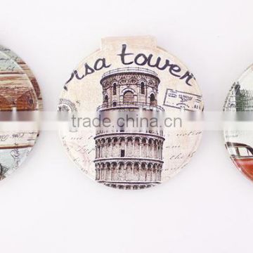 PVC tower pattern round shape pocket mirror for wholesale,MA106