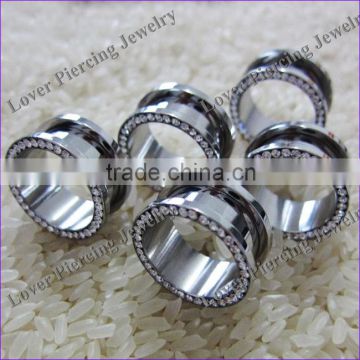 New Style With Stone High Polish Stainless Steel Ear Flesh Tunnel Plugs Jewelry [SS-F133]