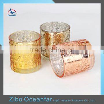 Eco-friendly Embossed Electroplate Cylinder Glass Candle Holder Unique Decorative Candle Wholesale