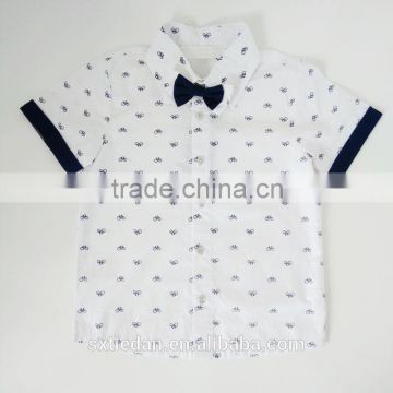 Short Sleeve Cotton Printed Boys Casual Shirt with Bow Tie