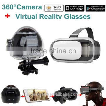 4K 360 Degree Panoramic 2448*2448 Camara Wifi Sport Driving Camera VR View+VR Glasses