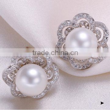 Christmas gift rhodium color pearl earring designs, double sided pearl earring