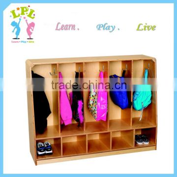 Child furniture unique bentwood four section wardrobe cabinet for cloth and schoolbag nursery school furniture