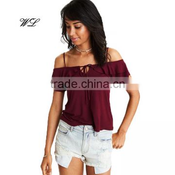 Wholesale Women Custom Top Casual Woman Off-the shoulder T-Shirt China Supplier