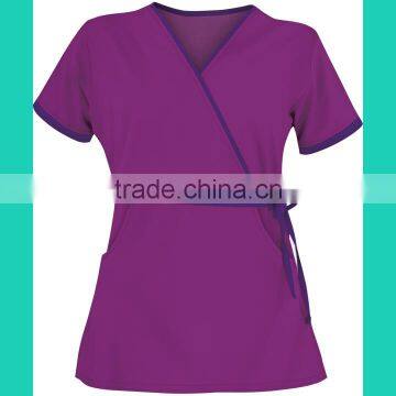 2016 Wholesale Short Sleeve Medical Uniform Scrubs Top With Side Tie