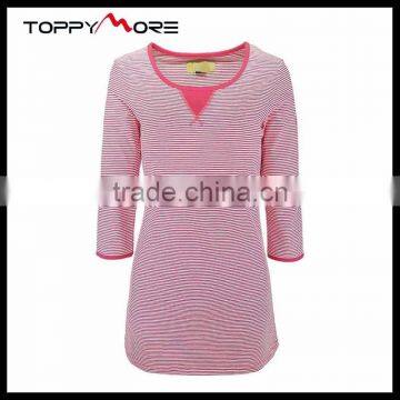T056-3545P Long T-shirt For Lady Long Sleeve T-shirt Dress With Stripe