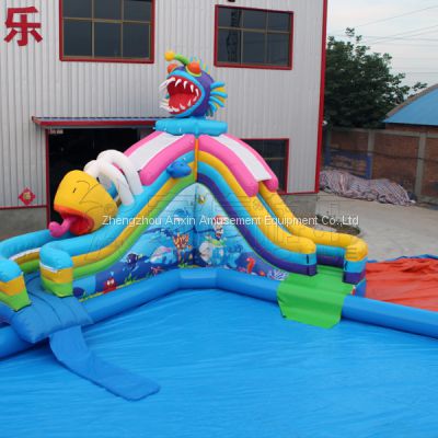 PVC Material Kids Outdoor Giant Inflatble Slide With Big Inflatable Pool,Inflatable Water Park Equipment For Sale