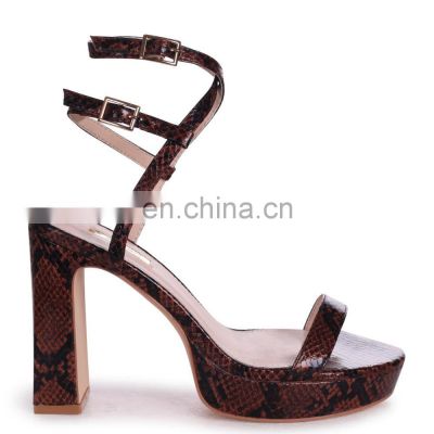 Women beautiful brown snake print design high heels double crossover strap platform sandals shoes other colors are available