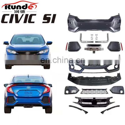 Runde PP Material Body Kit With Front Rear Bumper Grille Side Skirt Spoiler For 2016-2019 Honda Civic 10th Generation Bodykit