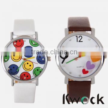 Girl's cute smile face leather watch, hot product
