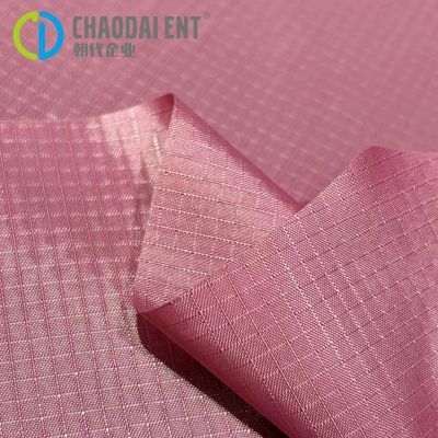 Pink-dyeing 210T 100%RPA6 Recycled Nylon Cross PU coated fabric for outdoor bag lining