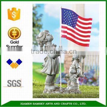 17.5" Resin Patriotic Children Statue With American Flag