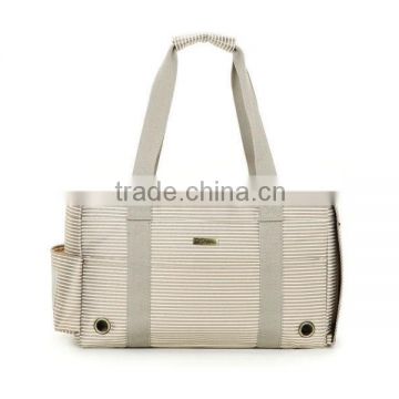Breathable Mesh Design Soft Padded Khaki Striped Polyester Fabric Dog Bags for Sale