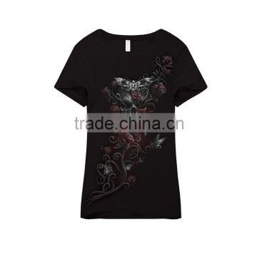 death skull and roses gothic style women's slim t shirt