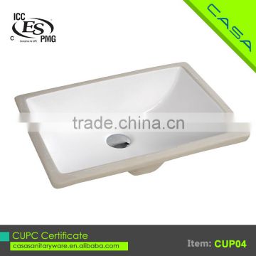 Under counter white ceramic rectangle CUPC size wash basin