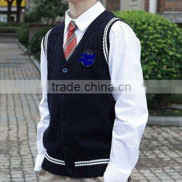 v neck cardigan children's thick cotton school uniform vest/sleeveless sweater