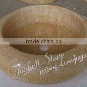Yellow Round Marble Vessel, Marble basin, Marble sinks