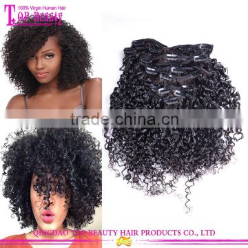 8-30Inch afro kinky curly clip in hair extensions brazilian virgin human hair clip in hair extension for black woman