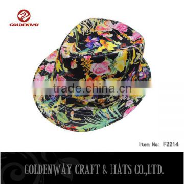 Polyester Cheap Fedora Hat With Floral Pattern Lady Hat