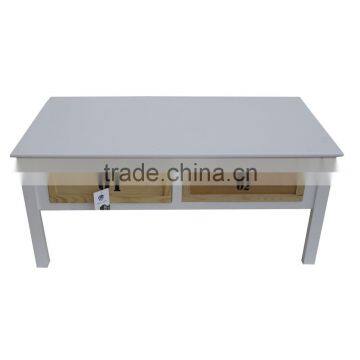 Mediterranean Style Distressed White Wooden Coffee Table With Drawers