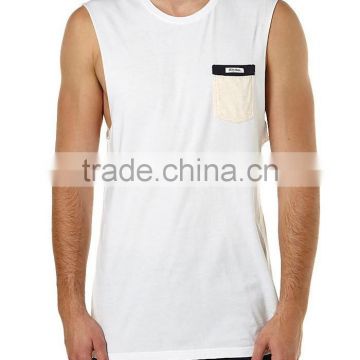 100% cotton custom printed mens pocket tank top