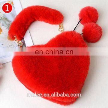 Faux Fur Purses and Handbags Women Autumn Winter Plush Heart Clutch Handbag Totes Girls Shoulder Hand Bags