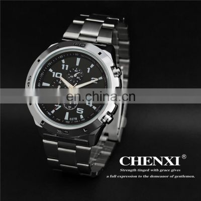 CHENXI 027B Humility Men Watch OEM Stainless Steel Quartz Watch Men Chronograph 3 Eyes Water Resistant Wristwatches