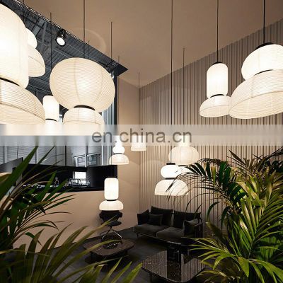 White Paper Pendant Light With Black Finish And Milky Hotel Chandelier LED Lights