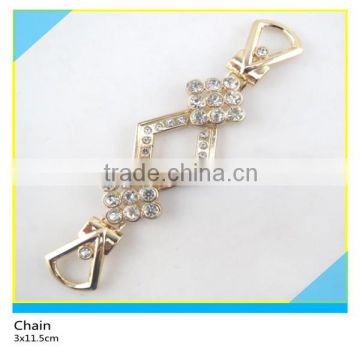 Diamond Zinc Aolly Chain Shiny Clear Rhinestone Gold Metal Belt Chain 3x11.5cm
