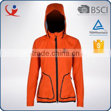 Orange color waterproof windproof nylon women casual outdoor jacket