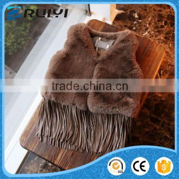 children winter wholesale clothes knitted brown rabbit fur vest apparel