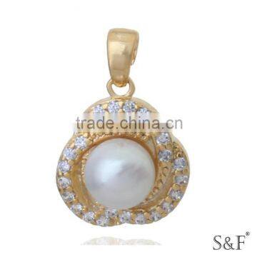 q666133 Colorful Zircon Stone Big Gold Plated Pearl Pendant
