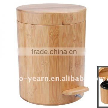 Bamboo Wooden Cylinder Trash Can Dustbin Waste Basket Rubbish Ash Bin with Foot Pedal Flip Lid Plastic Liner for Indoor Sanitary