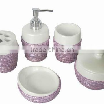purple and white bath accessory sets