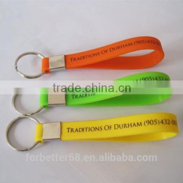 printed silicone wristbands with metal keychain, silk screen printing silicone bracelets with metal keyring