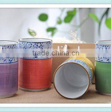 300ml ceramic Japanese colorfull arrange cup with double pattern