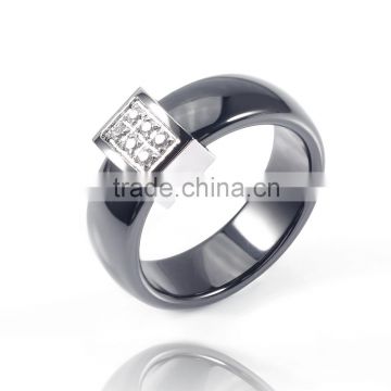 Wholesale stainless steel micro-setting cz diamond black color women and men's ceramic ring jewelry